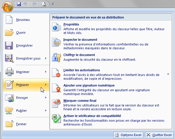 Chiffrer le document excel