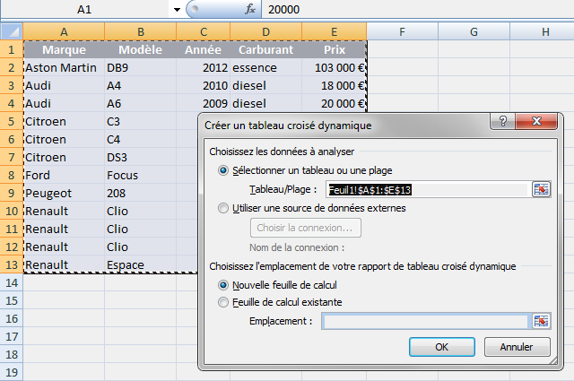 TItre des colonnes sur un tableau excel